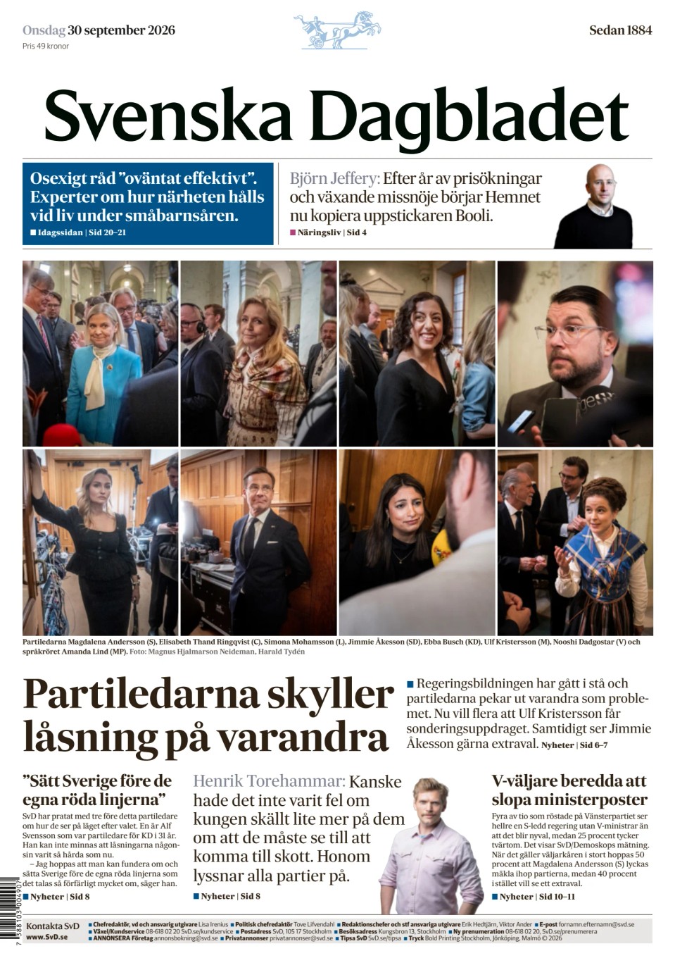 Prima-pagina-Svenska Dagbladet-edizione-di-oggi-20260930